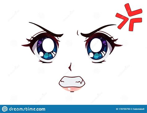 Angry Anime Face Manga Style Big Blue Eyes Stock Vector