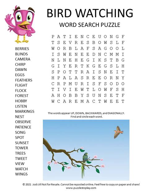 Bird Watching Word Search Puzzle Puzzles To Play