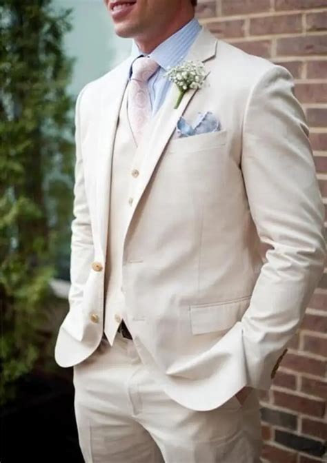 Ivory Linen Beach Wedding Suits For Men Slim Fit Piece Men Tuxedos Custom Groom Wear Prom