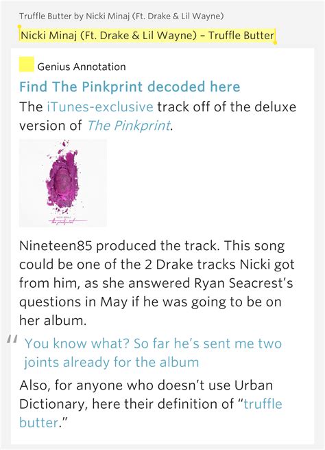 Nicki Minaj Truffle Butter Lyrics Genius. 