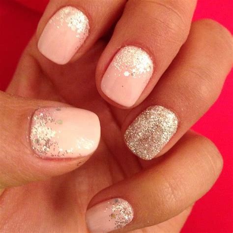 Light Pink Nail Polish With Silver Glitter Accent Nail Art Glitter