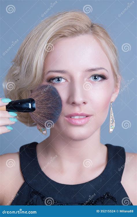 Makeup Artist Applying Face Powder Stock Photo Image Of Adult Beautiful