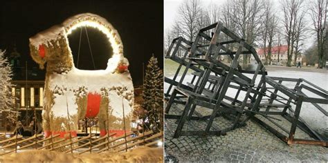 The gävle goat (known in swedish as the julbocken i gävle or gävlebocken) is a giant version of a traditional swedish yule goat figure made of straw that is located at slottstorget in central gävle. The Gävle goat - the Swedish Christmas goat sculpture that ...