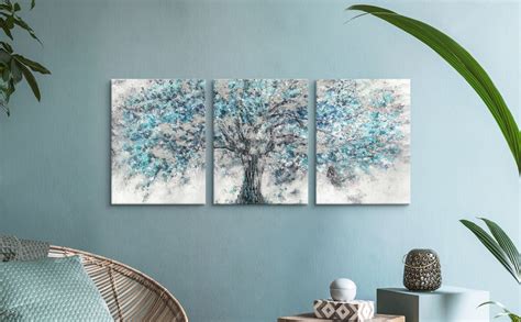 Abstract Tree Canvas Wall Art 3 Pieces Blue Big Tree