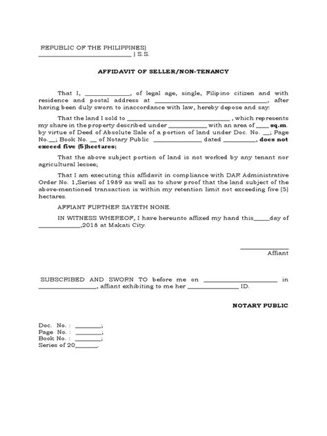 Domestic electricity supply application form. Affidavit of Non Tenancy Sample