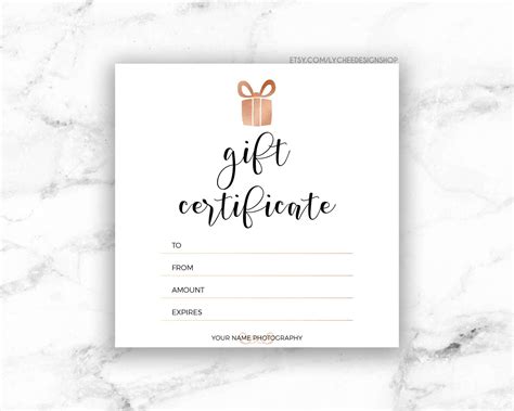 printable rose gold gift certificate template editable etsy