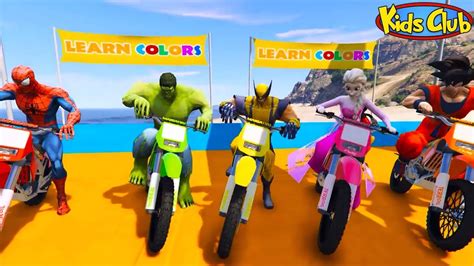 Superheroes 3d Cartoon Learn Color Dirt Bikes With For Kids Youtube