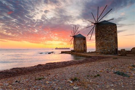 Windmills Of Chios Stock Image Image Of Chios Beach 142840655