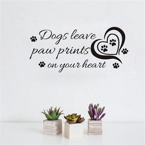 Removable Dogs Leave Paw Prints On Your Heart Decal Wall Stickers Vinyl