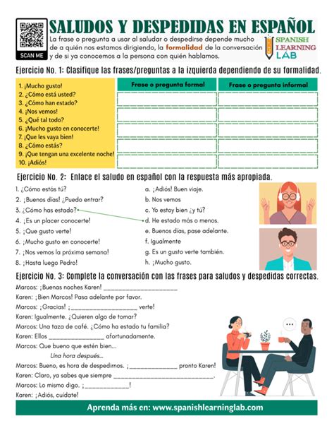 Saludos Y Despedidas En Español Ejercicios En Pdf Spanish Learning Lab