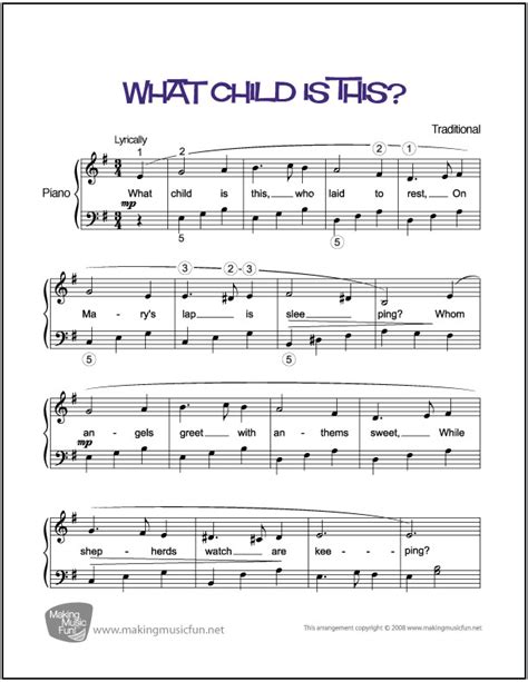 What Child Is This Easy Piano Sheet Music Digital Print