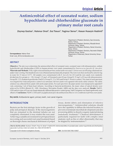 Pdf Antimicrobial Effect Of Ozonated Water Sodium Hypochlorite And