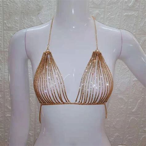 davydaisy women rhinestone bras hot metal chain crystal bralette beach club wear tops fashion