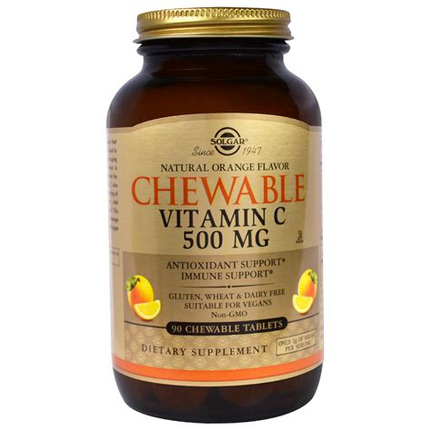 Solgar Chewable Vitamin C Natural Orange Flavor 500 Mg 90 Chewable