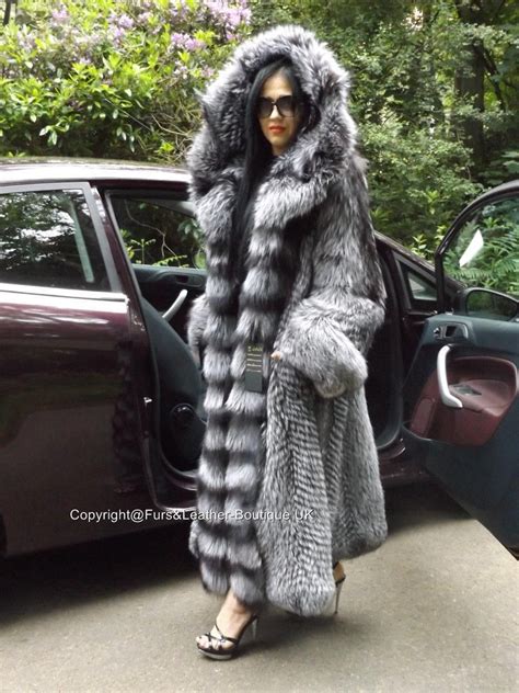New Imperial Silver Fox Fur Swing Coat Full Length Massive Hood