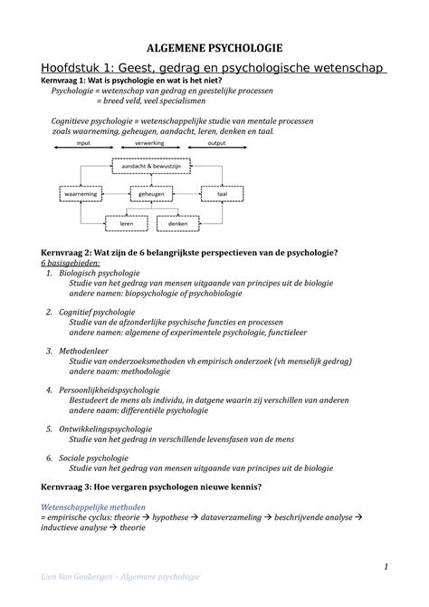 Samenvatting Algemene Psychologie Algemene Psychologie Hoofdstuk 1