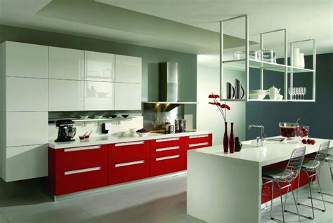 Minimalist Red Lacquer Kitchen Cabinet