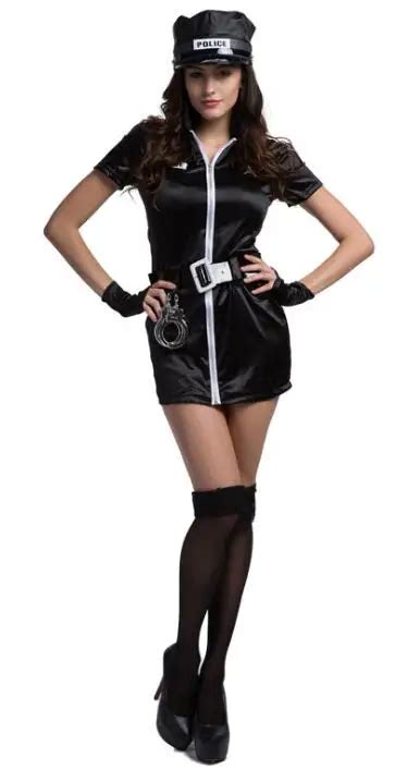 Women Sexy Erotic Cop Costume Zipper Mini Dress Halloween Officer