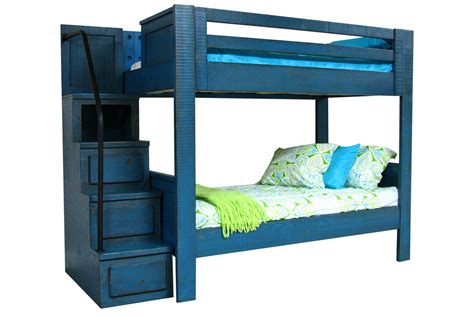 Blue Twin Over Twin Bunk Bed With Staircase At Gardner White