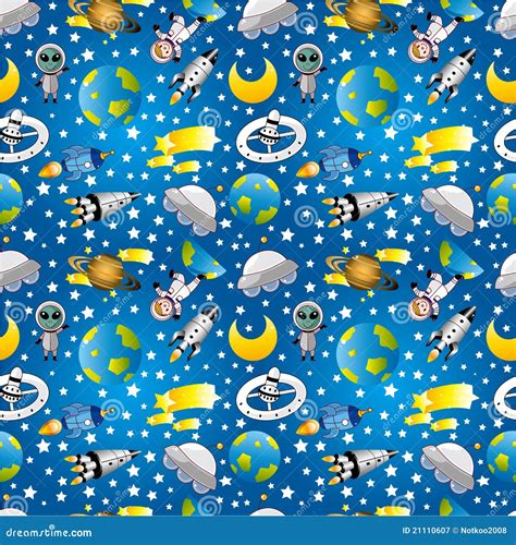 Seamless Space Pattern Background With Planets Stars And Comets