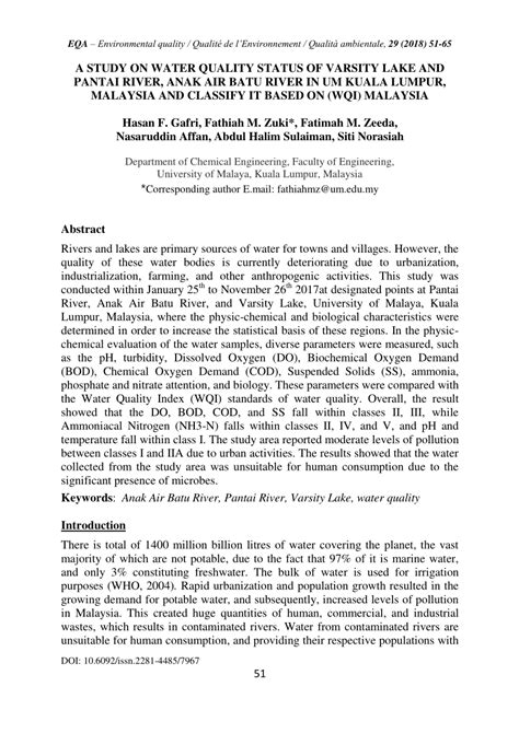 Thus, water quality in malaysia is currently of some. (PDF) A STUDY ON WATER QUALITY STATUS OF VARSITY LAKE AND ...