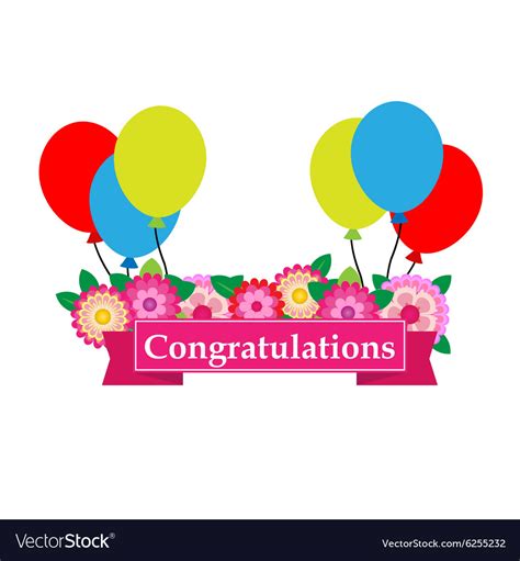 Congratulations Sign Has Flower And Balloons Vector Image