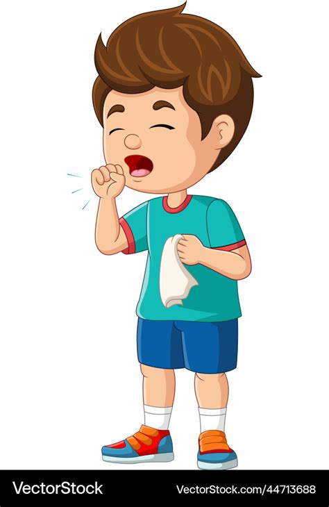 Cartoon Little Boy Coughing On White Background Vector Image