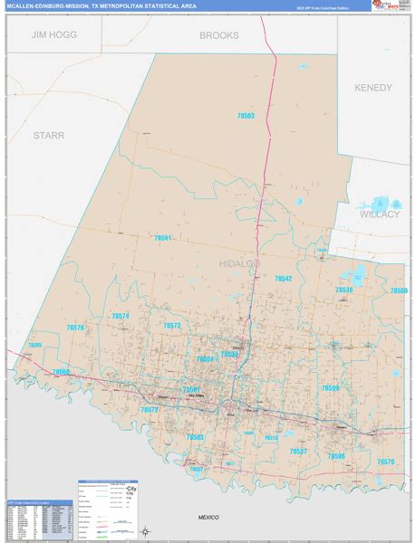 Mcallen Edinburg Mission Tx Metro Area Wall Map Color Cast Style By