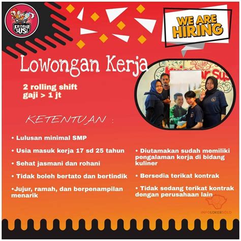 Info loker buat teman2 yg pingin berkarir di pelindo iii kami anak perusahaan pt pelabuhan indonesia iii (persero) bergerak di bidang jasa tenaga kerja berpusat di surabaya membutuhkan karyawan yang akan ditempatkan di tegal, probolinggo, bima, badas, maumere, ende, waingapu. Lowongan Kerja Krisbar Susi UNS Solo - INFO LOKER SOLO