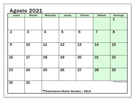 Calendario “60ld” Agosto De 2021 Para Imprimir Michel Zbinden Es
