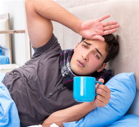 Sick Man With Flu Lying In The Bed Stock Image Image Of Lifestyle