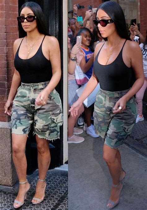 sexy or trashy kim kardashian ditches bra for new york outing with kendall jenner shorts