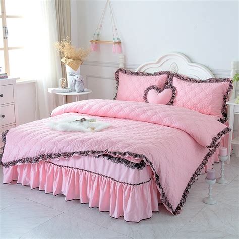 elegant girls pink and black victorian lace design sophisticated quilted twin full queen size