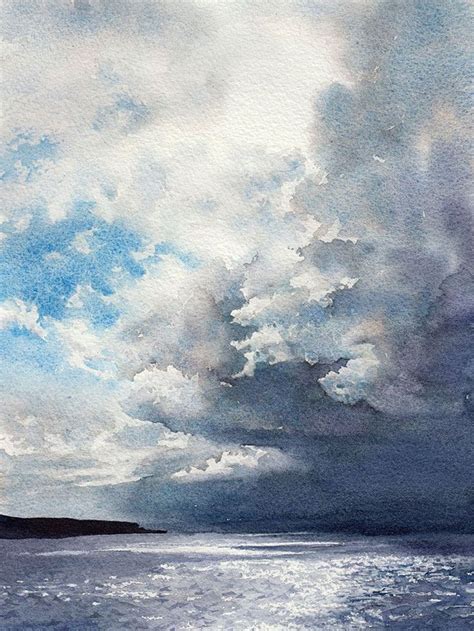 Dramatic Watercolour Landscape Sky Art Seascape Paintings Watercolor