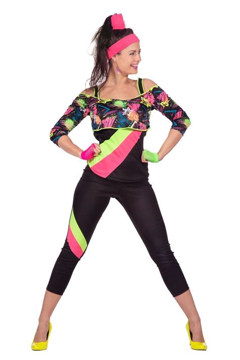 Spetterend Aerobic Neon 80s Kostuum Vrouw Feestkleding365