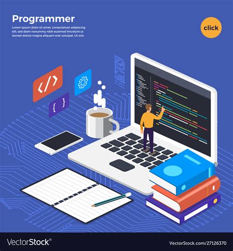 Flat Design Concept Programmer Coding Program Vector Image