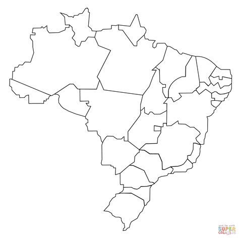 Outline Map Of Brazil With States Coloring Page Free Printable