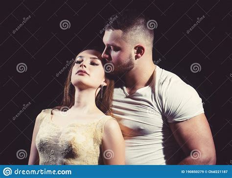 Sexy Couple Muscular Handsome Man Undressing Young Sensual Woman Sexy