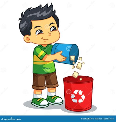 Boy Throwing Garbage In The Trash Can Stock Illustration Illustration