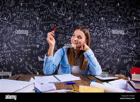 Beautiful Student Doing Homework Stock Photo Alamy