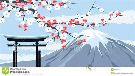 Graphic Of Mount Fuji With Cherry Blossoms Stock Vector