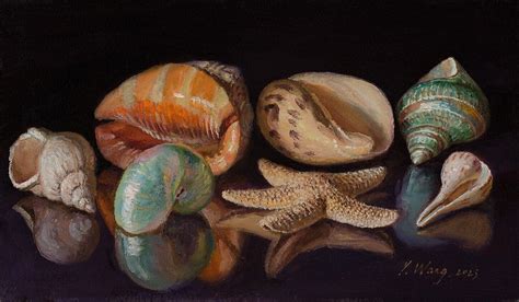 Original Oil A Painting A Day Still Life Realism Seashells 12x7 Y Wang