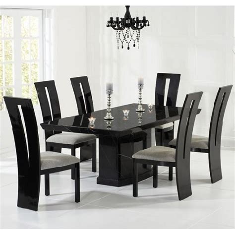 Side chairs—browse side chair styles that add a versatile touch to your modern dining room setup. Hamlet Marble Dining Table In Black And 6 Ophelia Grey ...