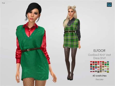 Gorillax3 Knit Vest Dress Shirt Rc At Elfdor Sims Sims 4 Updates