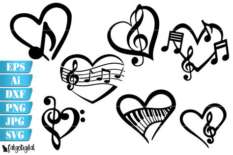 Love Music Notes Silhouettes Svg By Catgodigital Thehungryjpeg