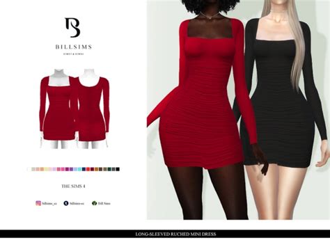 Long Sleeved Ruched Mini Dress By Bill Sims At Tsr Sims 4 Updates