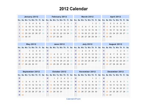 2012 Calendar Blank Printable Calendar Template In Pdf Word Excel