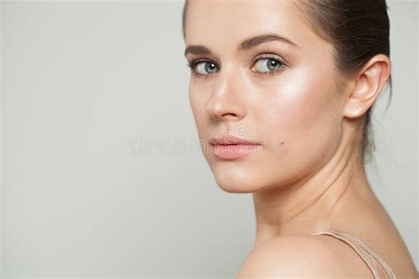 Young Perfect Woman Face Natural Healthy Skin Without Retouching Stock