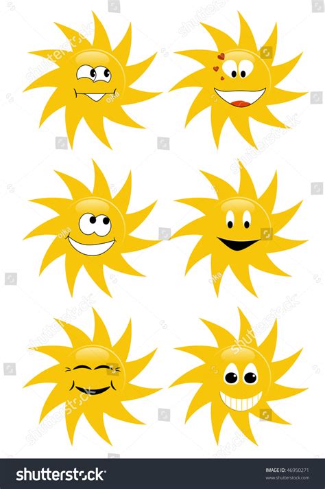 Set Of Six Cute Sun Smileys Stock Vector Illustration 46950271