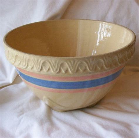 Vintage Mccoy Pottery Pink And Blue Stripe Large Mixing Bowl Etsy